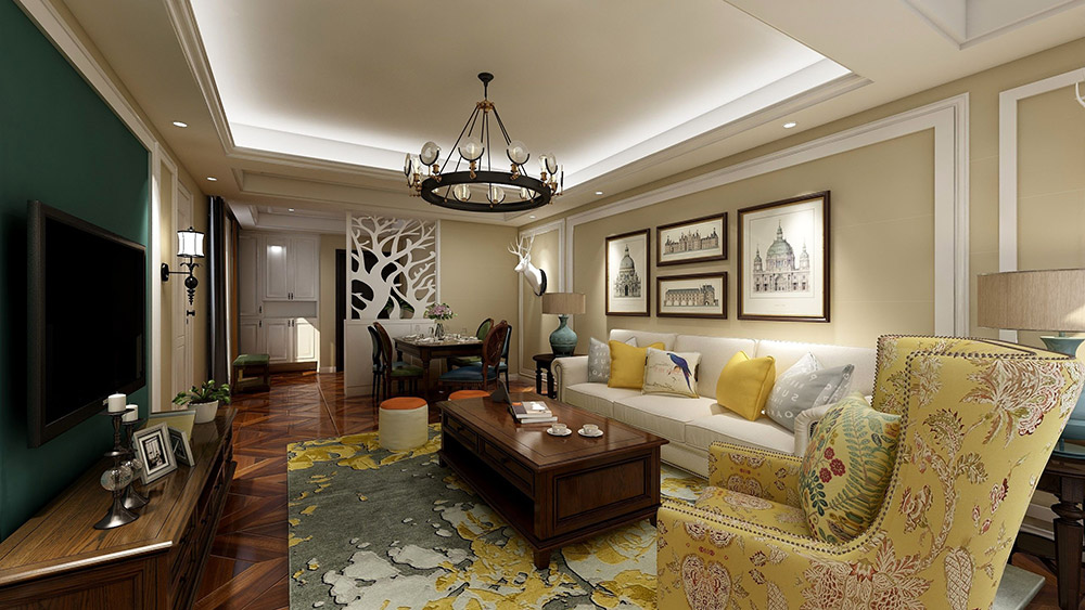 美式乡村风格室内装修效果图-盛景园复式楼280平米-客厅 美式乡村风格室内装修效果图-盛景园复式楼280平米-客厅